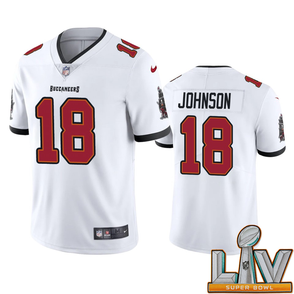 Super Bowl LV 2021 Tampa Bay Buccaneers Men Nike NFL #18 Tyler Johnson White Vapor Untouchable Limited Jersey->tampa bay buccaneers->NFL Jersey